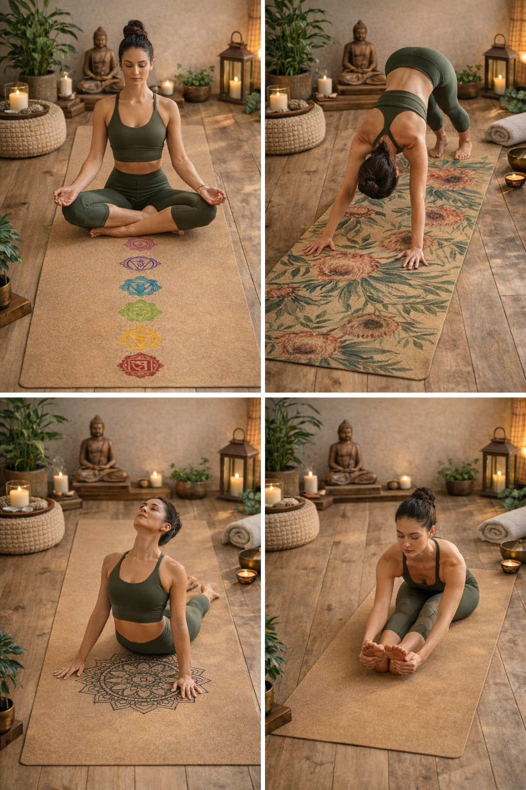 Tapis de Yoga en Liège Premium - Modèle "chakras" - Naturel, Antidérapant et Écologique + bloc en liège offert