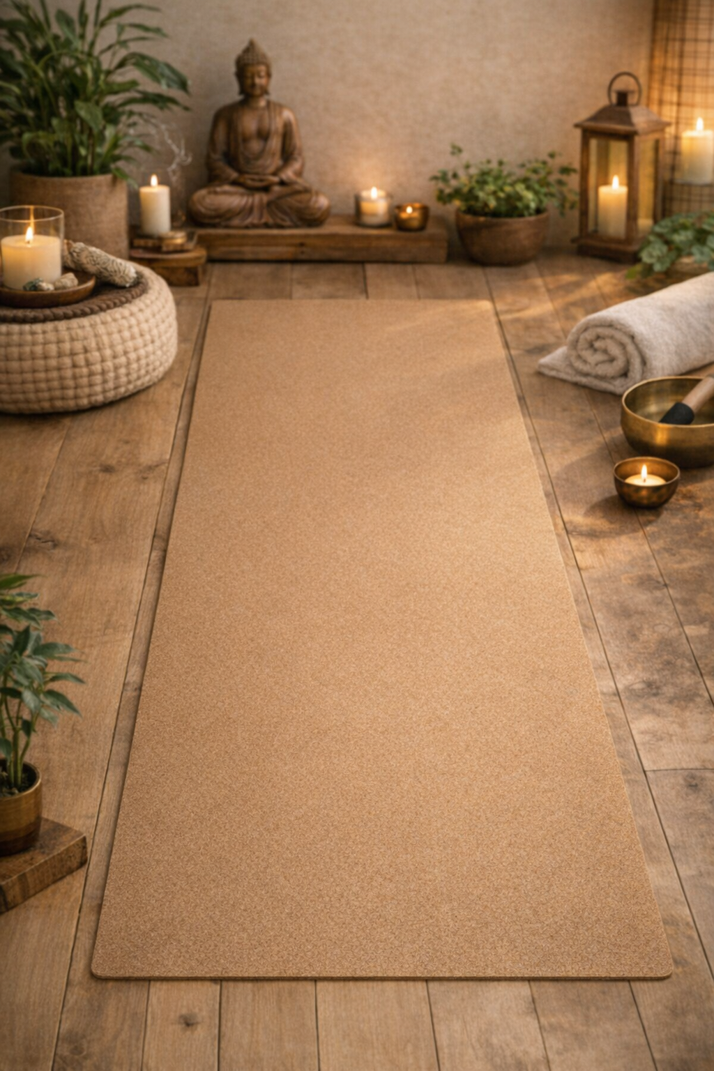 Tapis de Yoga en Liège Premium - Modèle "vierge" - Naturel, Antidérapant et Écologique + bloc en liège offert